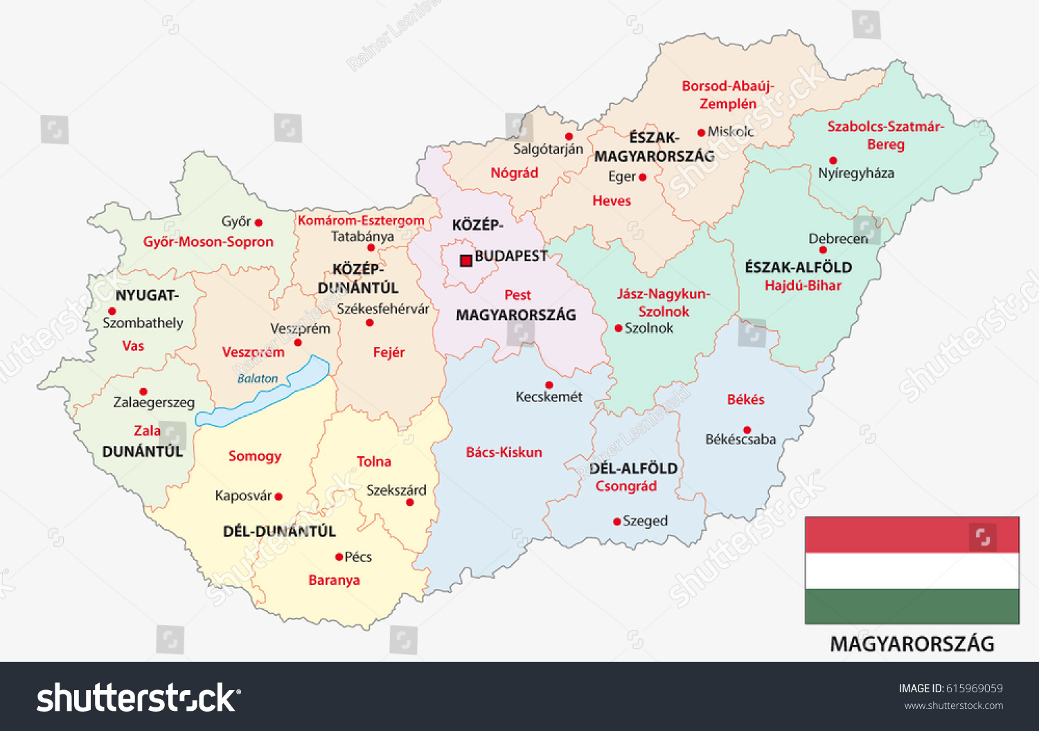 administrative map of the Hungarian regions and - Royalty Free Stock ...