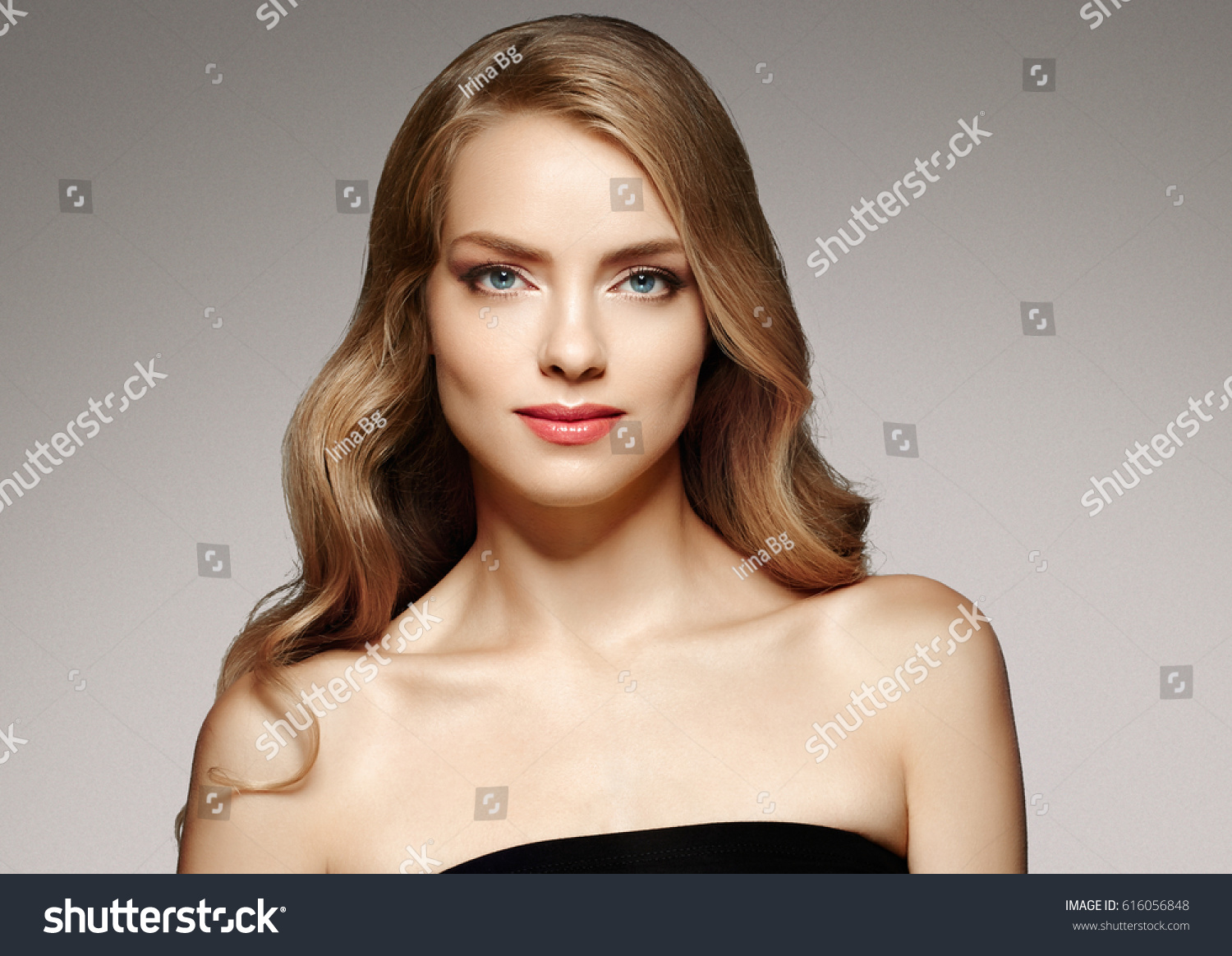 Amazing Woman Blond. Beautiful Girl studio face portrait. Studio shot. #616056848
