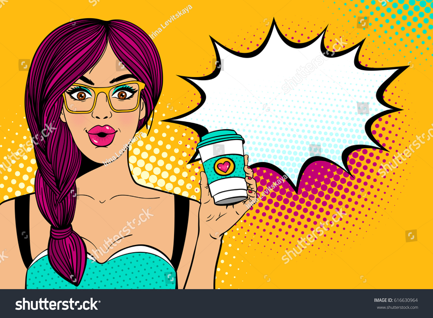 Wow Pop Art Female Face Sexy Surprised Young Royalty Free Stock Vector 616630964