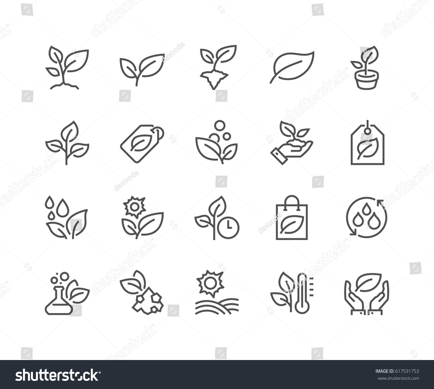 Simple Set of Plants Related Vector Line Icons. 
Contains such Icons as Leaf on Hand, Growing Conditions, Leafs and more.
Editable Stroke. 48x48 Pixel Perfect. #617531753