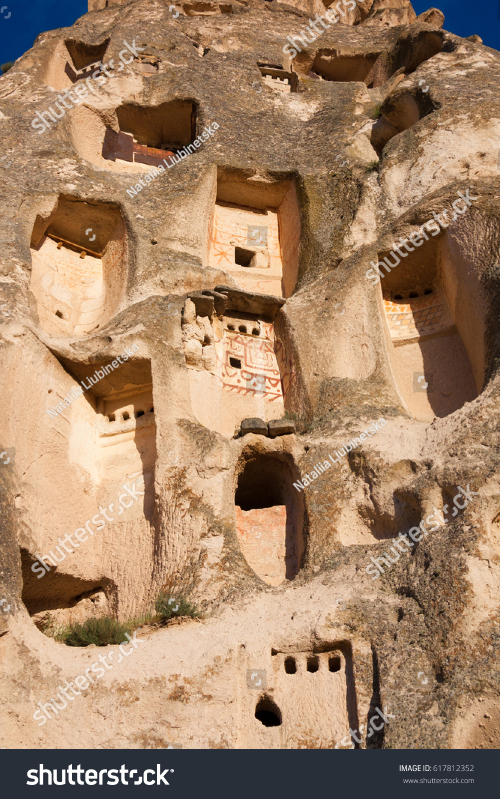 Close-up of a windows in Uchisar Castle, cave houses in Cappadocia, central Turkey #617812352