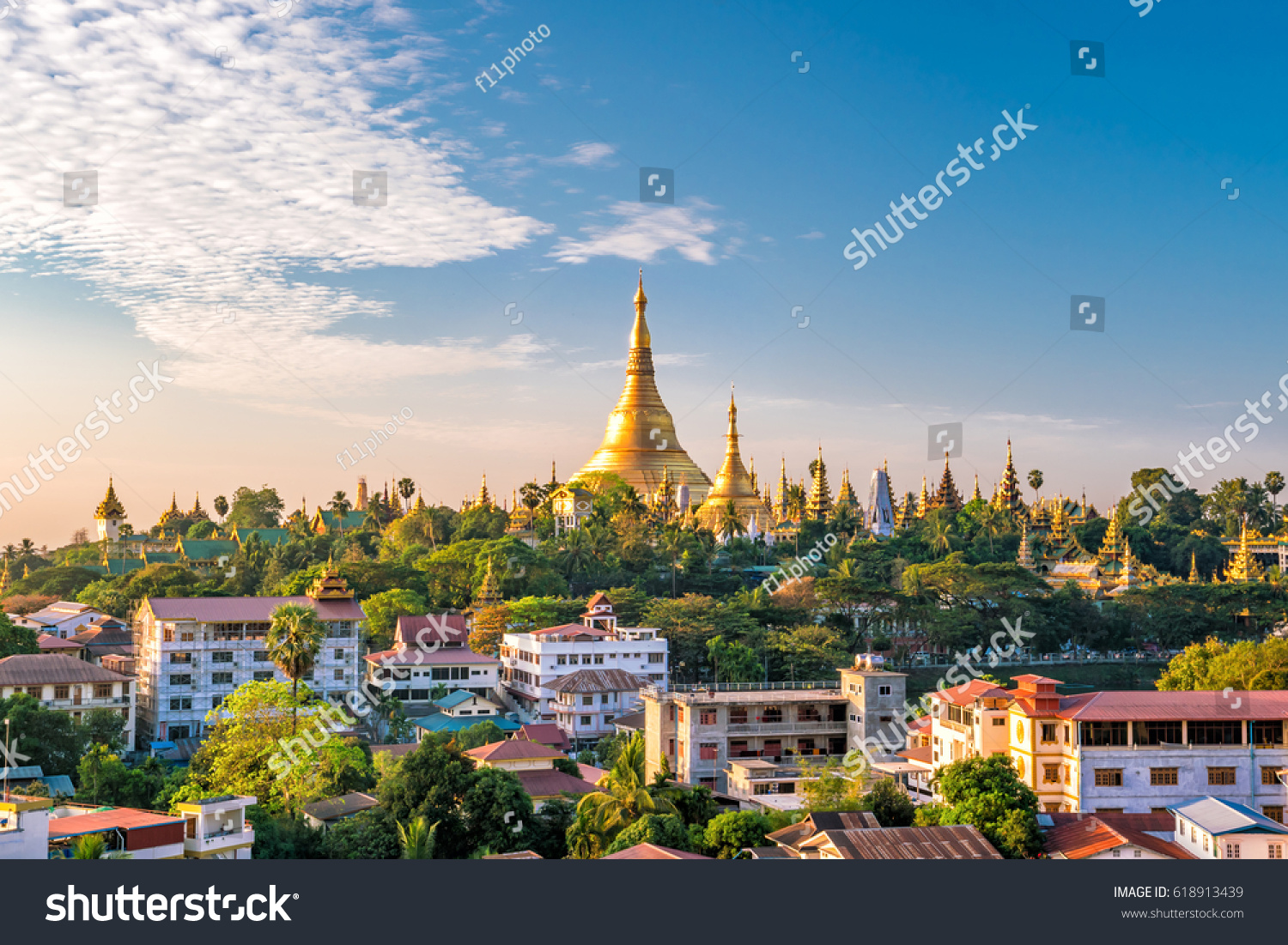 Yangon skyline with Shwedagon Pagoda  in Myanmar #618913439