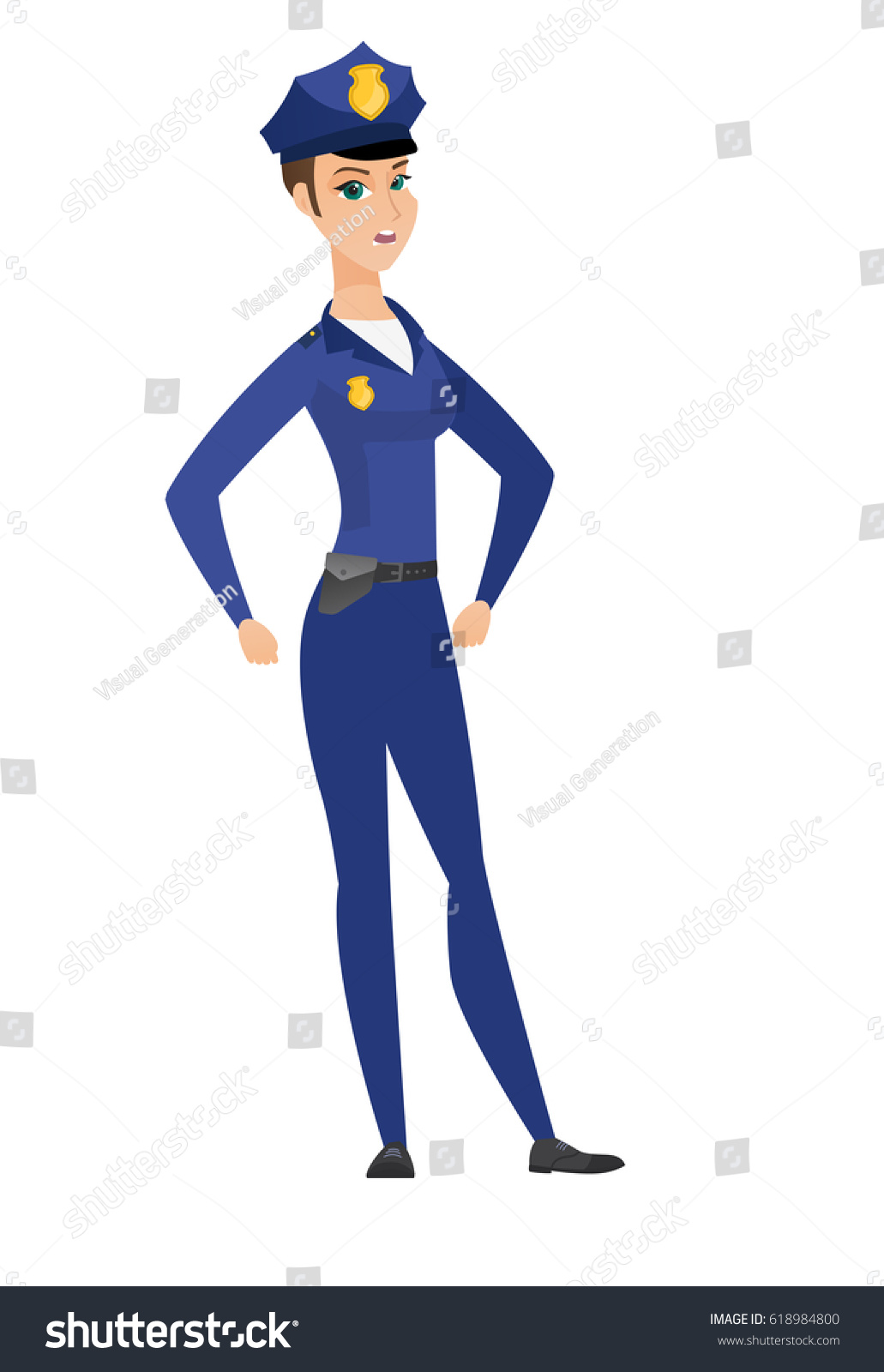 Caucasian angry policewoman screaming. Full - Royalty Free Stock Vector ...