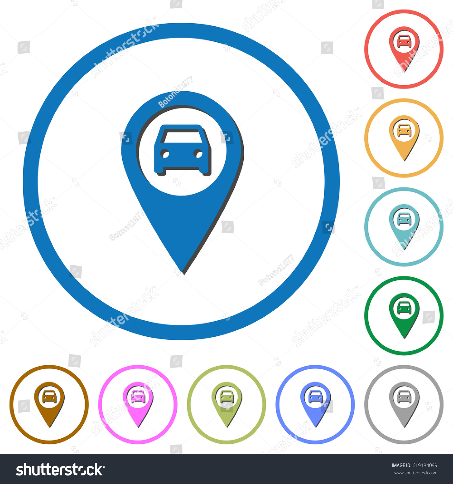 Vehicle GPS Map Location Flat Color Vector Icons   Royalty Free Stock