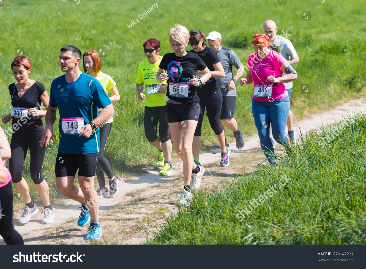 ZAGREB, CROATIA - APRIL 9, 2017: Savski Hendrix half marathon 2017. Group of runners. #620142221