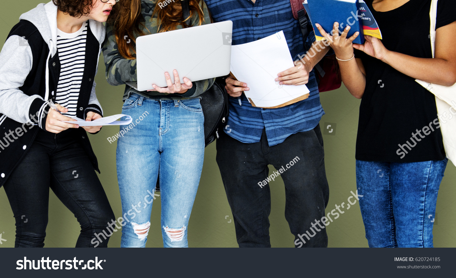 Group of Diverse High School Students Using Digital Devices Studio Portrait #620724185