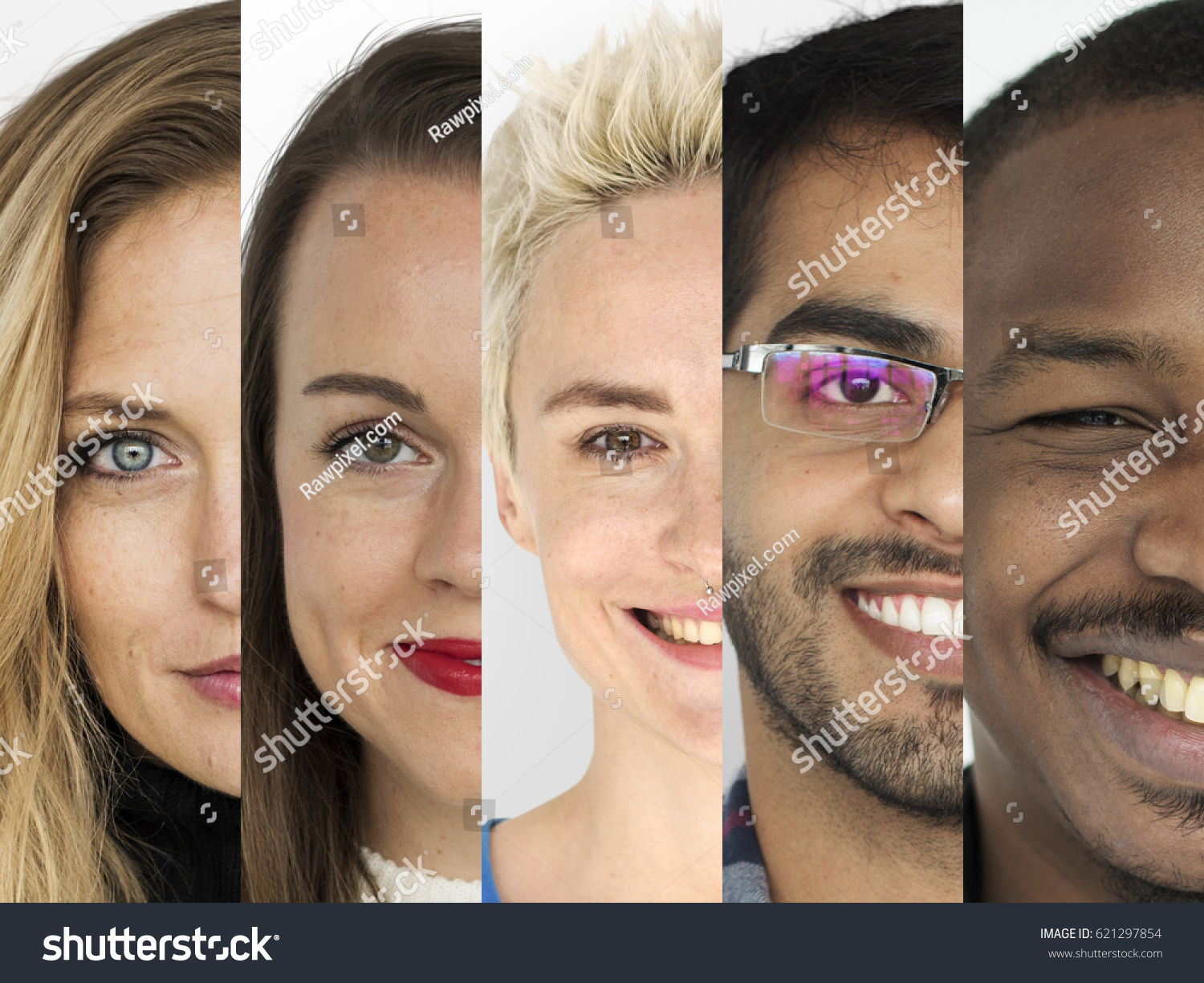 Set of Diversity People Happy Face Expression Emotion Studio Collage #621297854