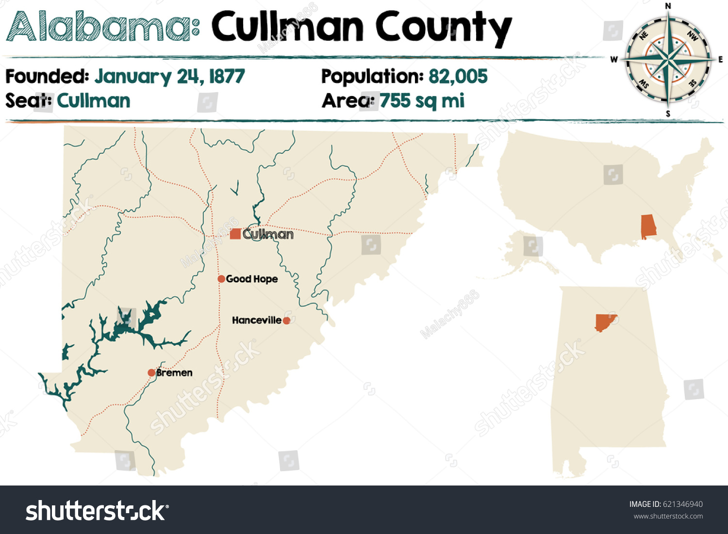 Large And Detailed Map Of Cullman County In Royalty Free Stock Vector 621346940 7736