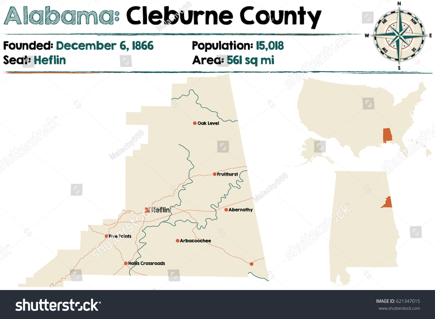 Large and detailed map of Cleburne County in - Royalty Free Stock ...