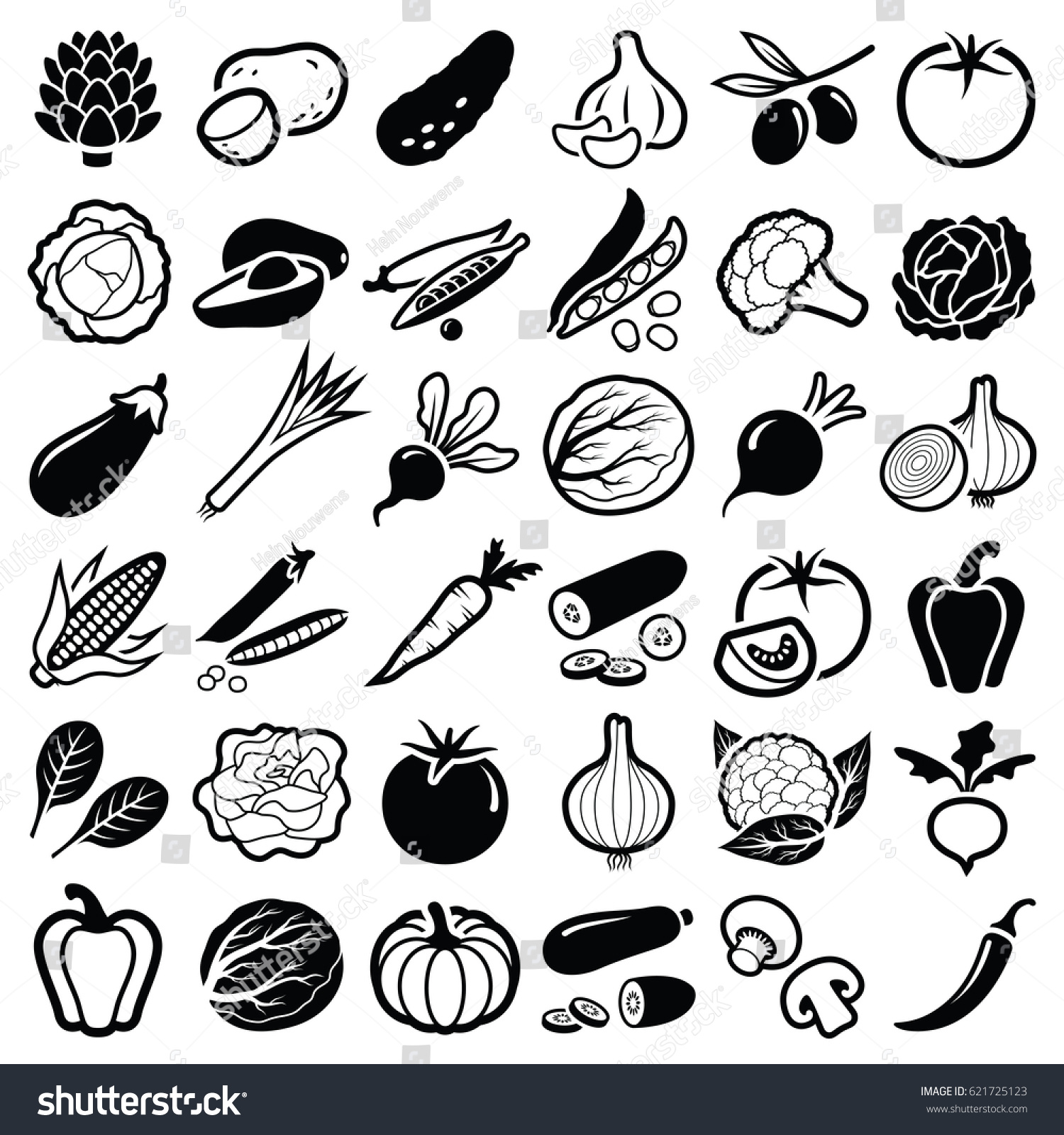 Vegetables icon collection - vector silhouette illustration
 #621725123
