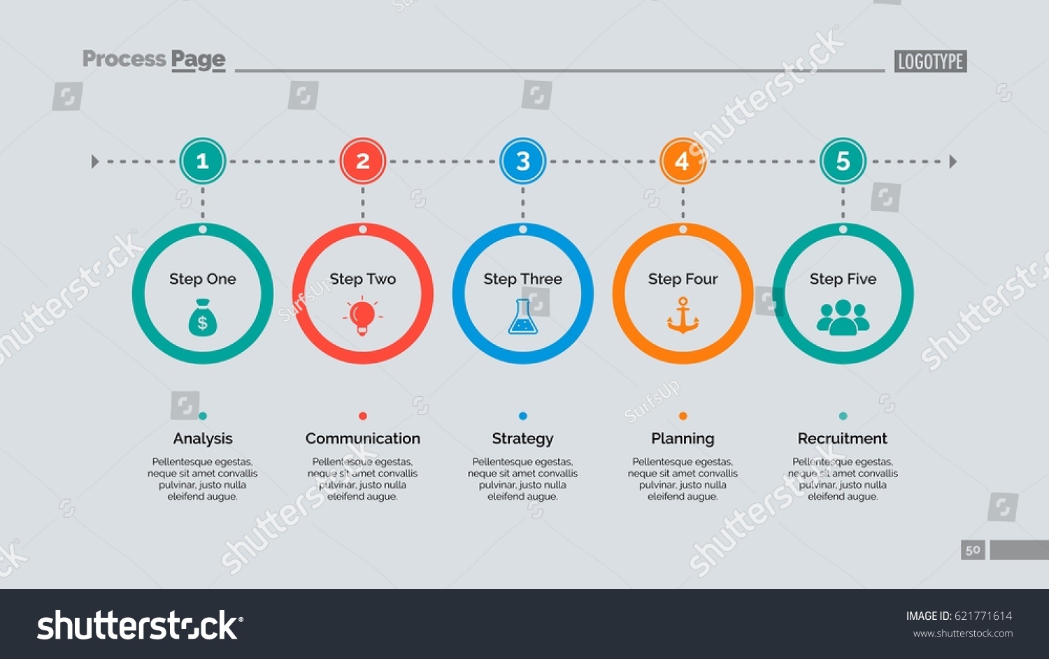 Five Step Process Chart Slide Template Royalty Free Stock Vector 621771614 3278