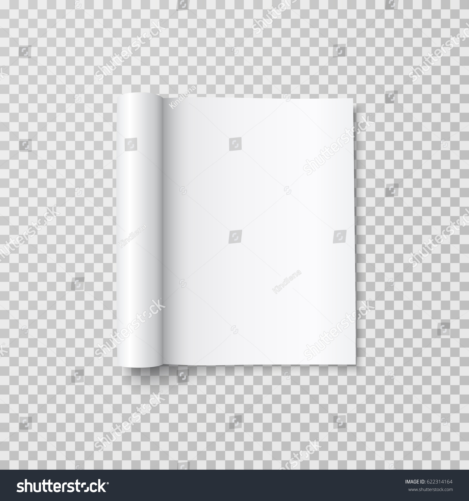 Magazine with rolled white paper pages isolated on transparent background. Vector open blank book, catalog or brochure with folded sheets mockup.  #622314164