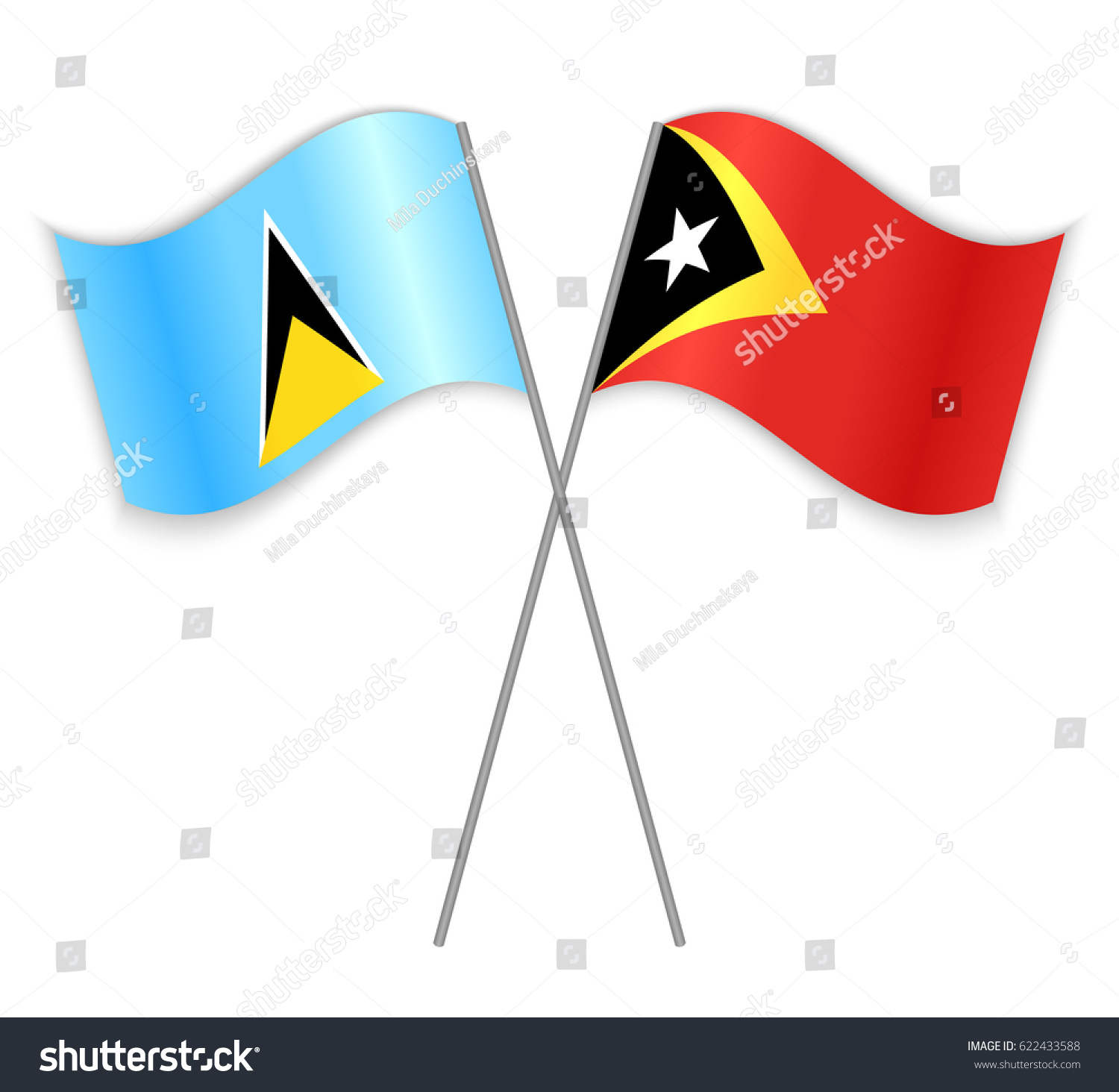 Saint Lucian and Timorese crossed flags. Saint - Royalty Free Stock ...