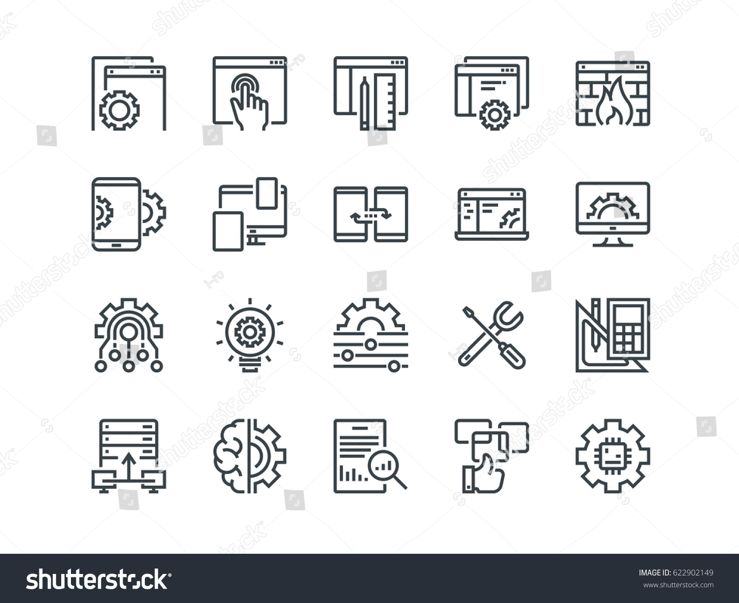 Web Development. Set of outline vector icons. Includes such as UX, Coding, Interface and other. Editable Stroke. 48x48 Pixel Perfect. #622902149