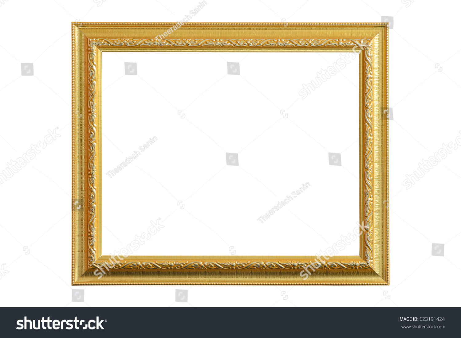 Gold picture frame on white background. #623191424