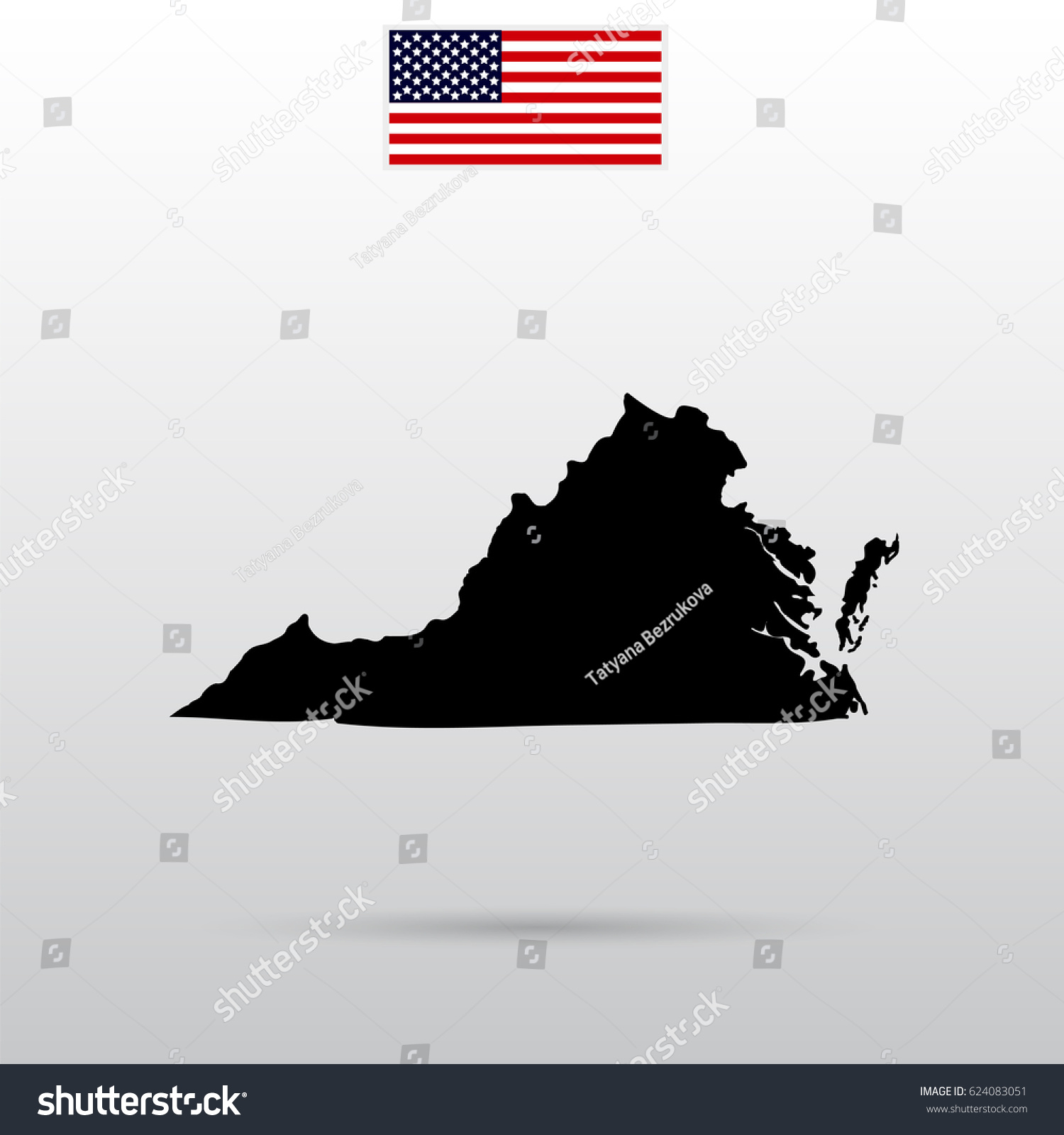 Map of the U.S. state of Virginia. American flag - Royalty Free Stock ...