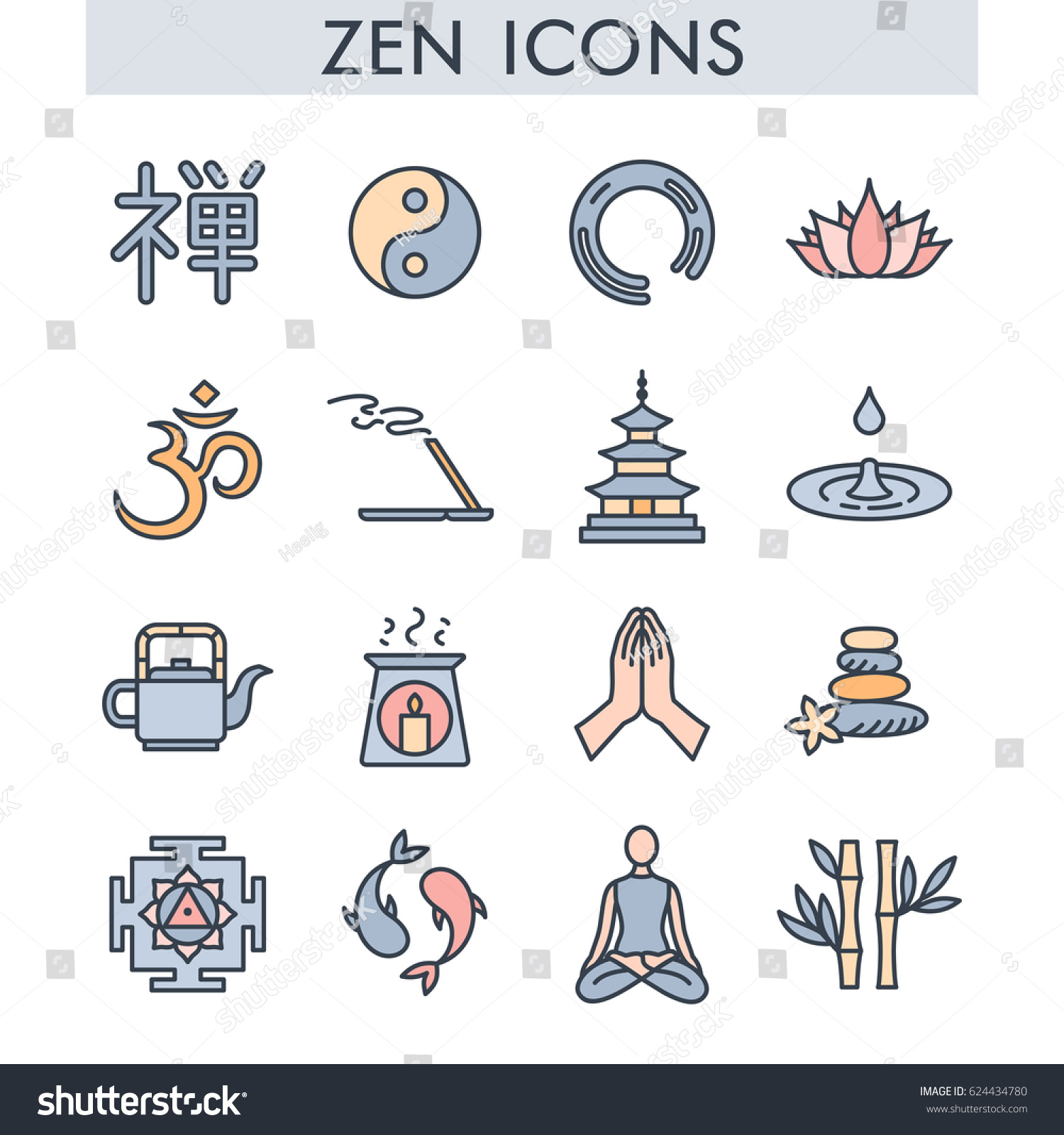 Zen icons - Royalty Free Stock Vector 624434780 - Avopix.com