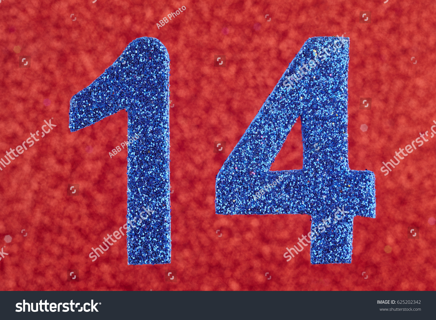 Number fourteen blue color over a red background. Anniversary. Horizontal #625202342