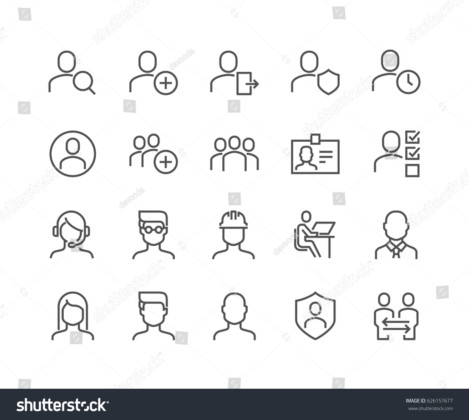 Simple Set of Users Related Vector Line Icons. 
Contains such Icons as Male, Female, Profile, Personal Quality and more.
Editable Stroke. 48x48 Pixel Perfect. #626157677