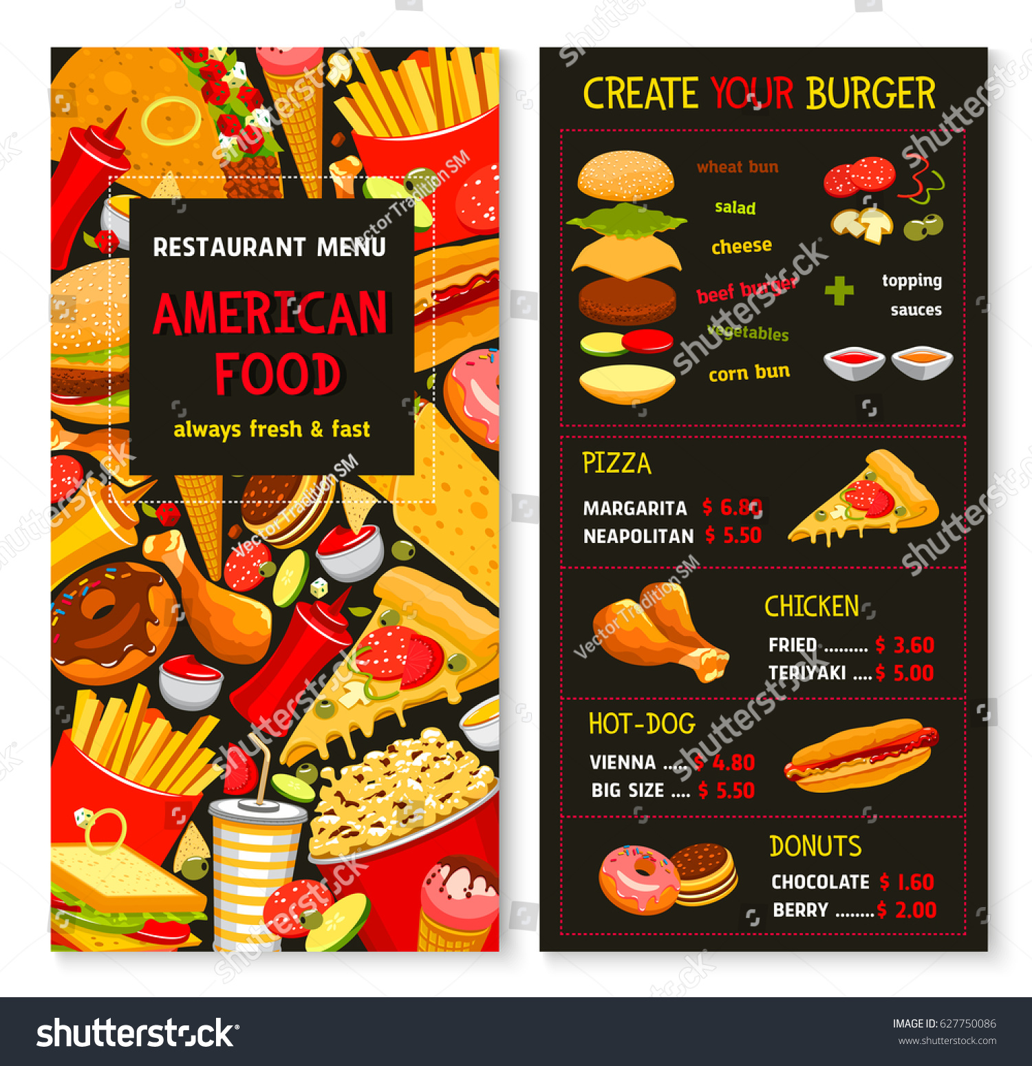 Fast Food Restaurant Vector Menu Template Price Royalty Free Stock