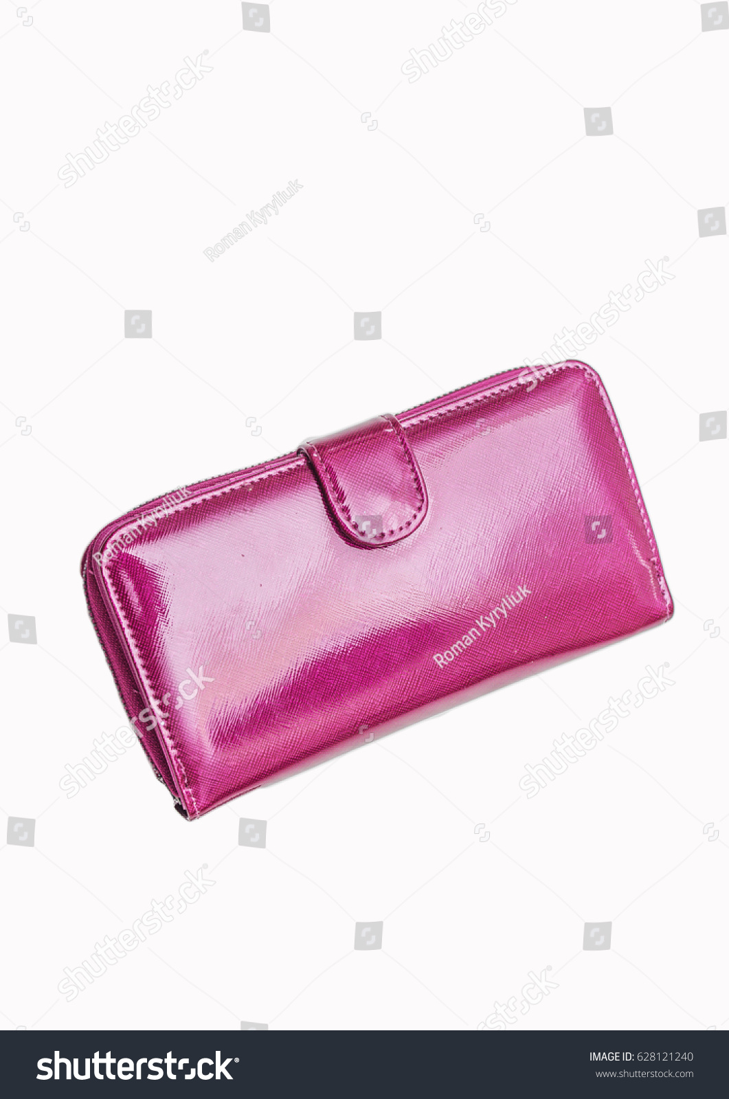 Pink purse. Glossy purse on a white background #628121240
