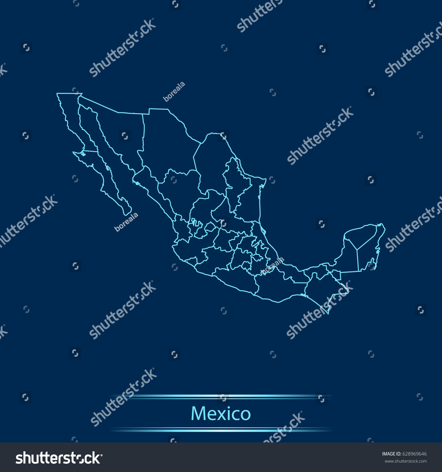 map of Mexico - Royalty Free Stock Vector 628969646 - Avopix.com