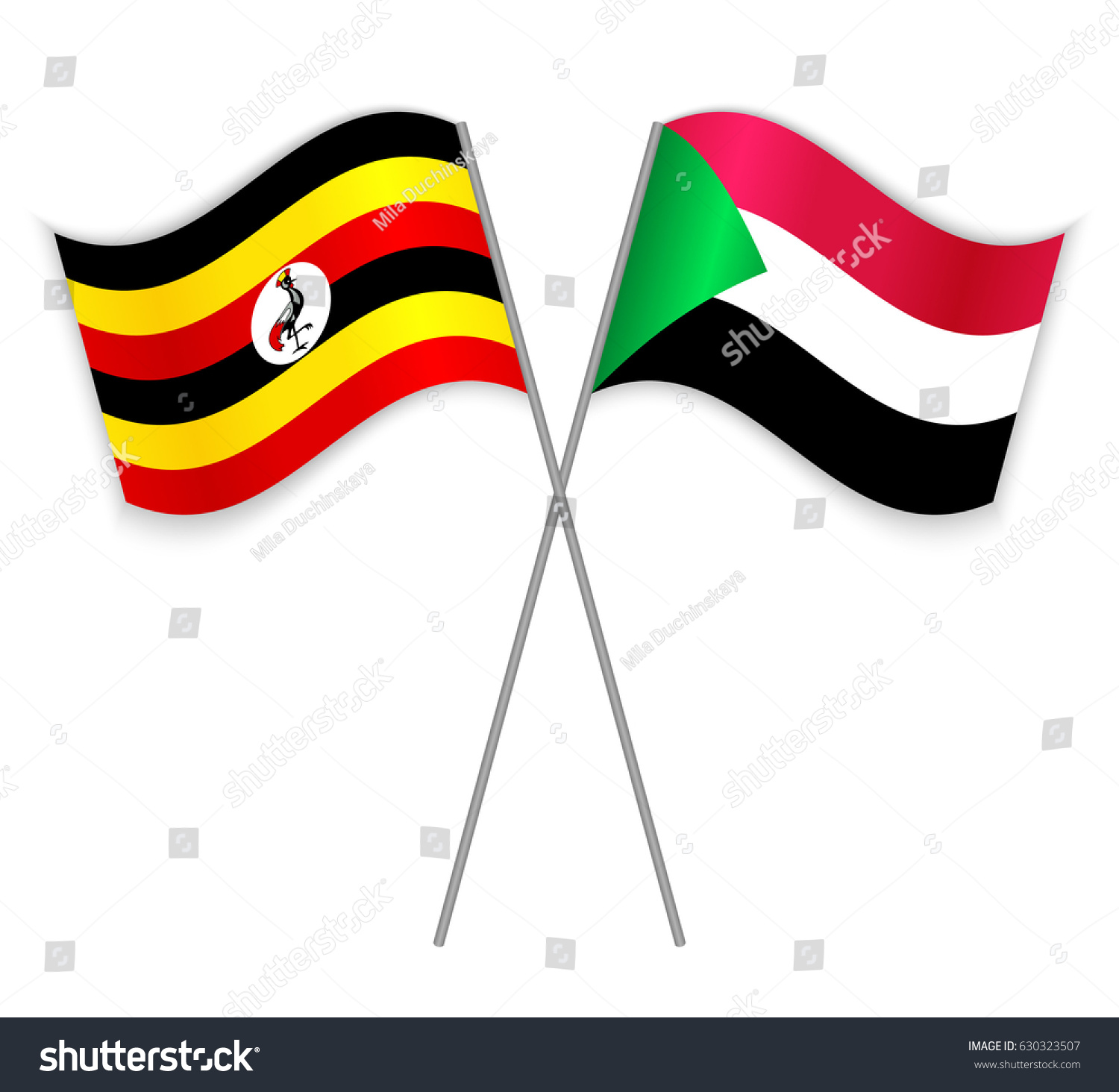 Ugandan And Sudanese Crossed Flags Uganda Royalty Free Stock Vector