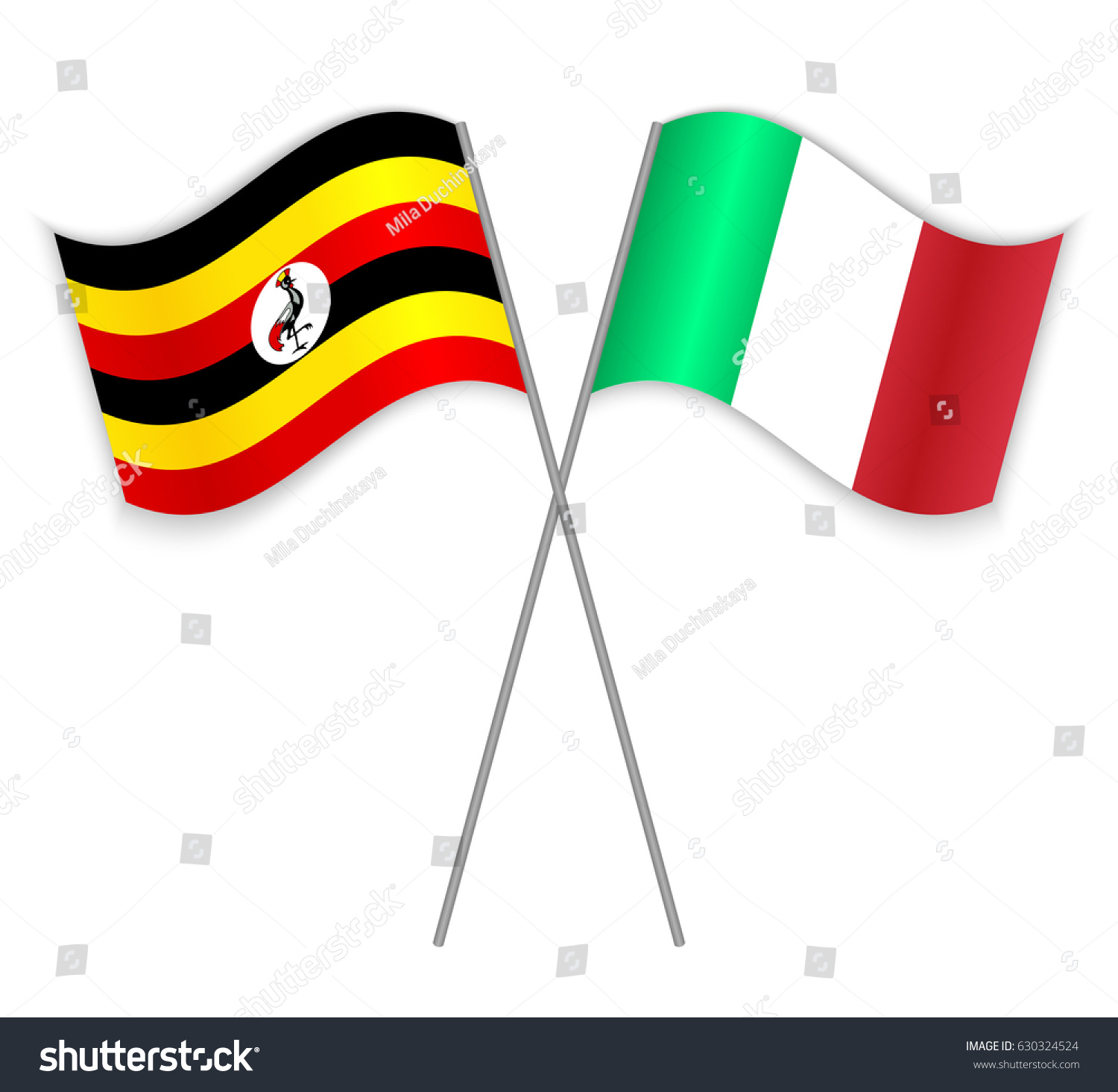 Ugandan and Italian crossed flags. Uganda - Royalty Free Stock Vector ...