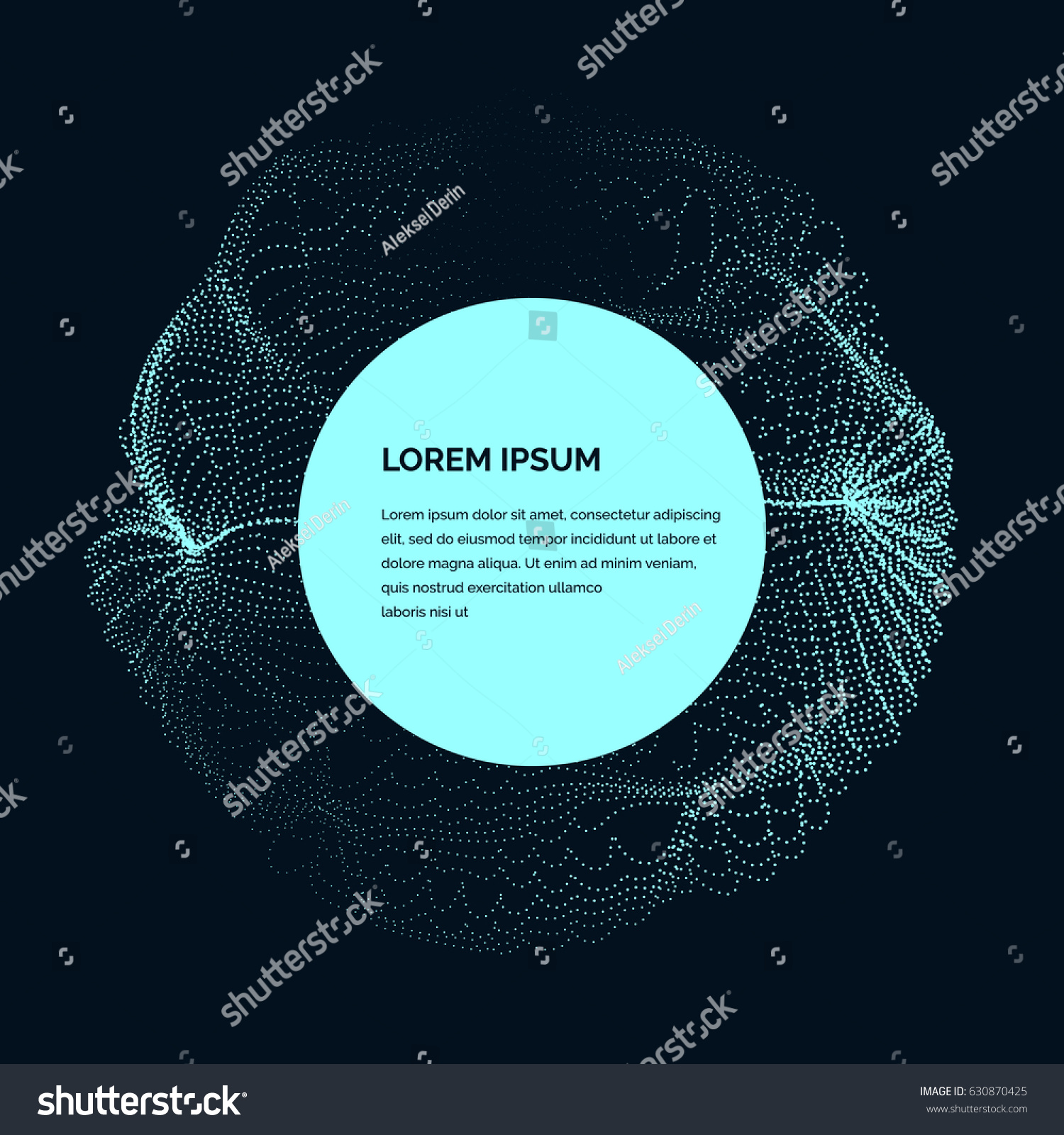 Modern vector illustration with a deformed circle shape of the particles of blue color on a dark background. Good as a template for your design #630870425