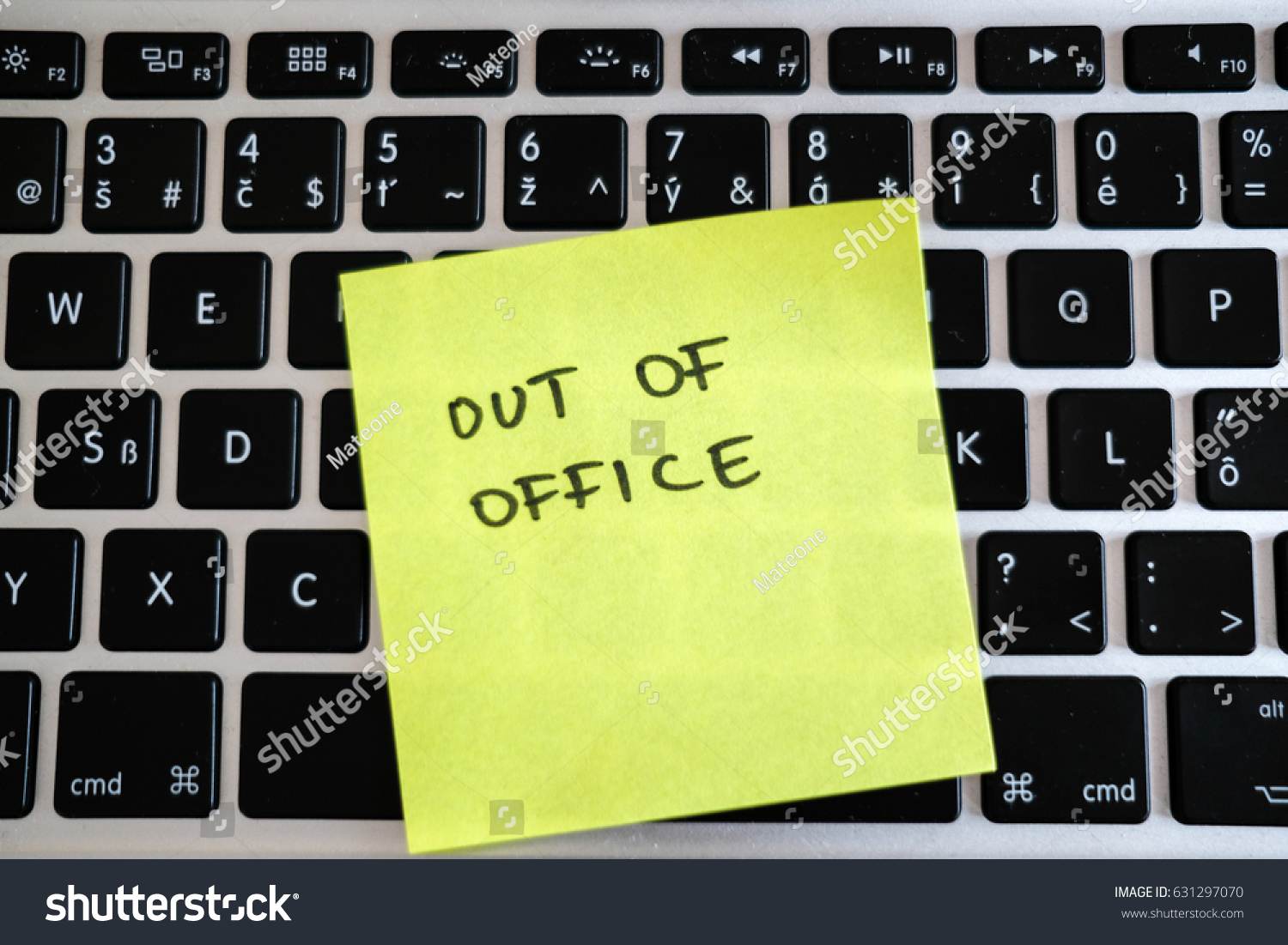 Vacation needed. Holiday office message on laptop. Out of office. #631297070