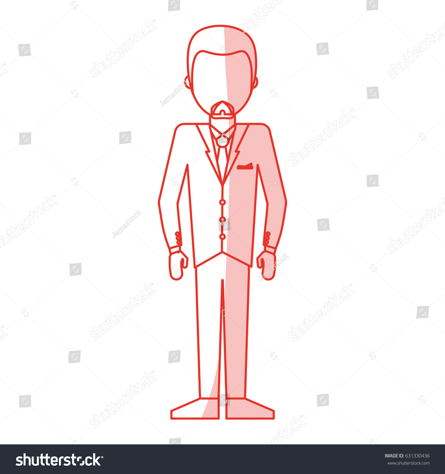 Red Silhouette Shading Caricature Faceless Man Royalty Free Stock Vector 631330436