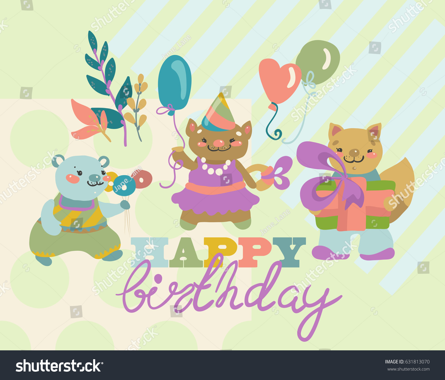 Birthday background with happy animals cartoon, - Royalty Free Stock ...