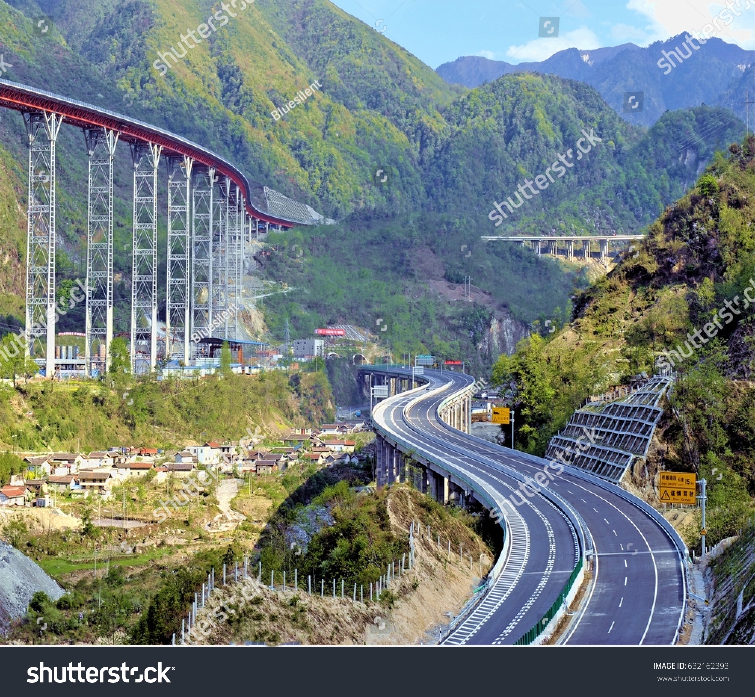 Curvy Highway,Bridge - Built Structure, Built Structure, Famous Place, Highway, Springtime #632162393