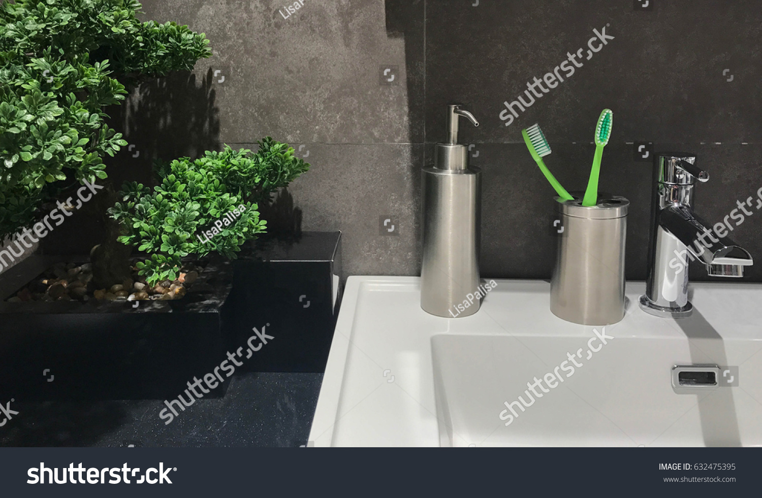 Bathroom Decorate with tree pot and toothbrush #632475395