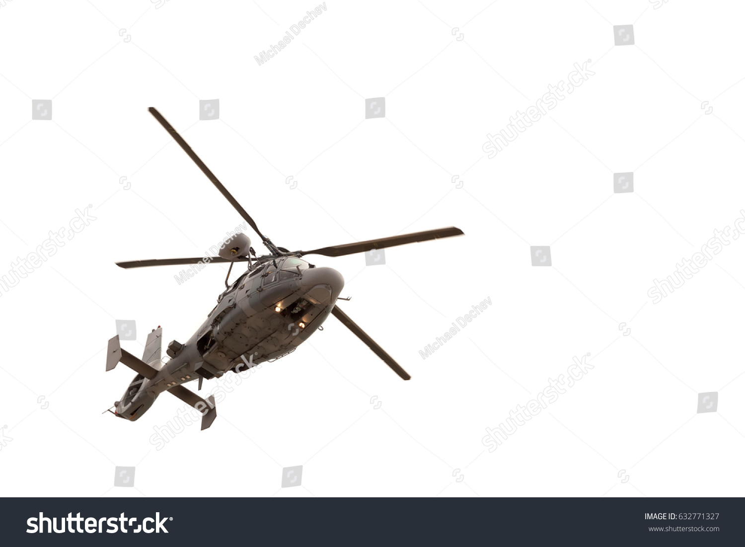 Military helicopter in flight, isolated on white #632771327