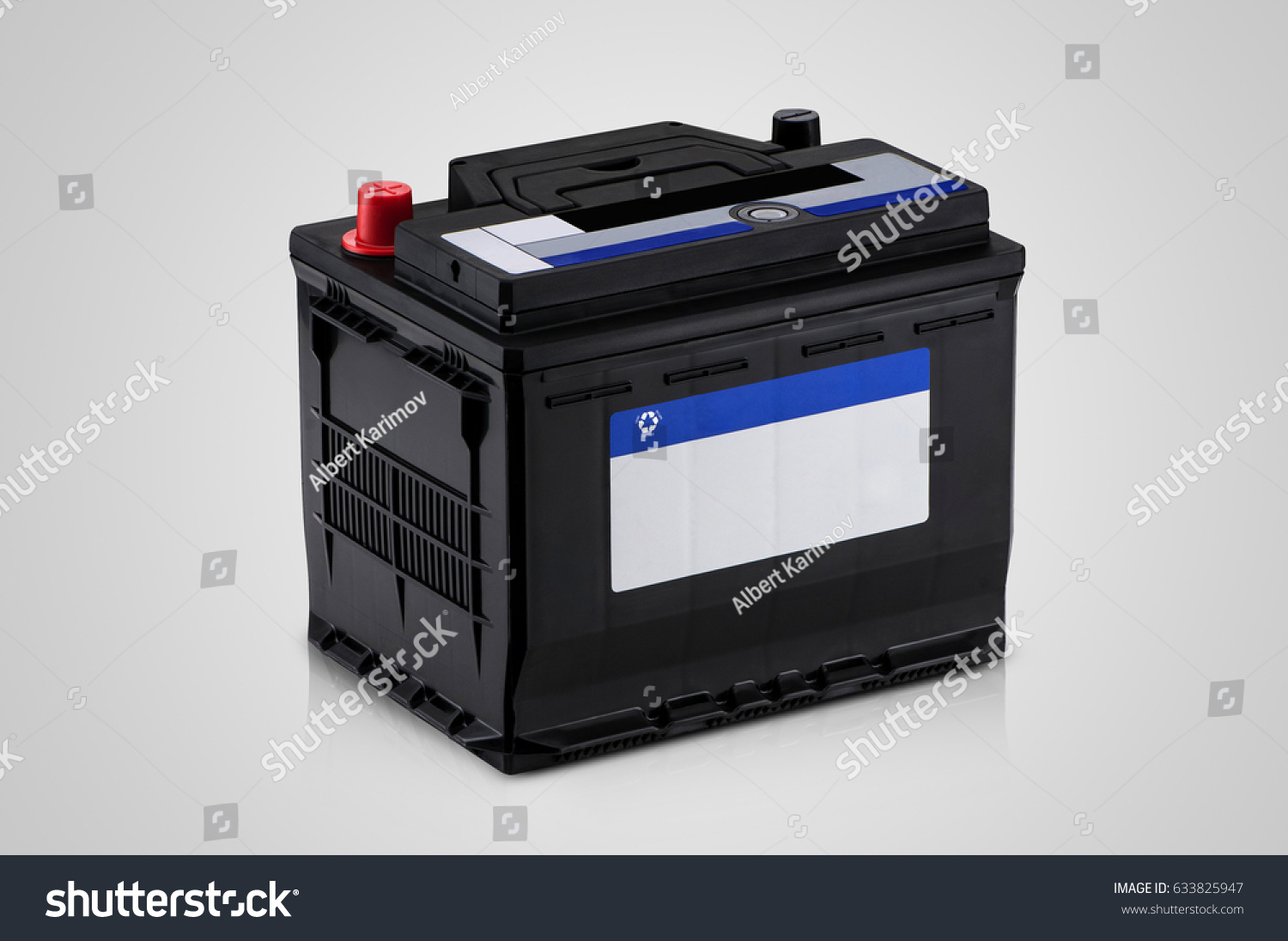 black car battery closeup on a white background #633825947