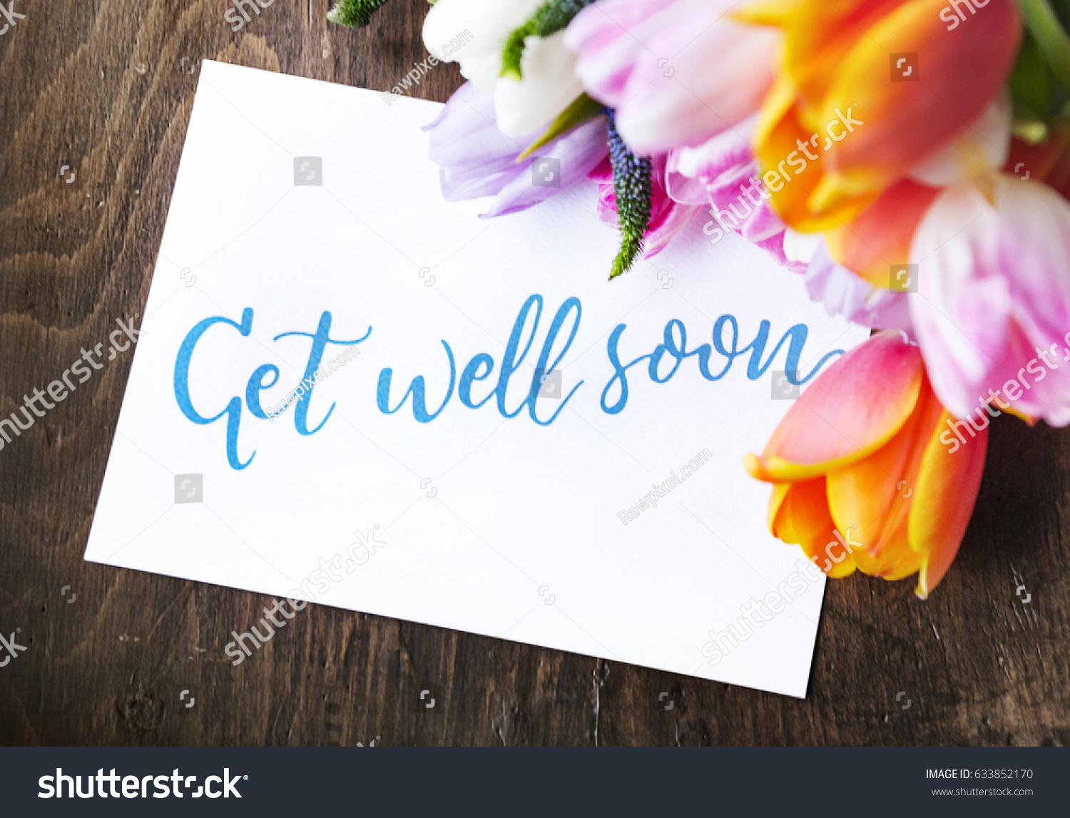 Tulips Flowers Bouquet with Get Well Soon Wishing Card #633852170