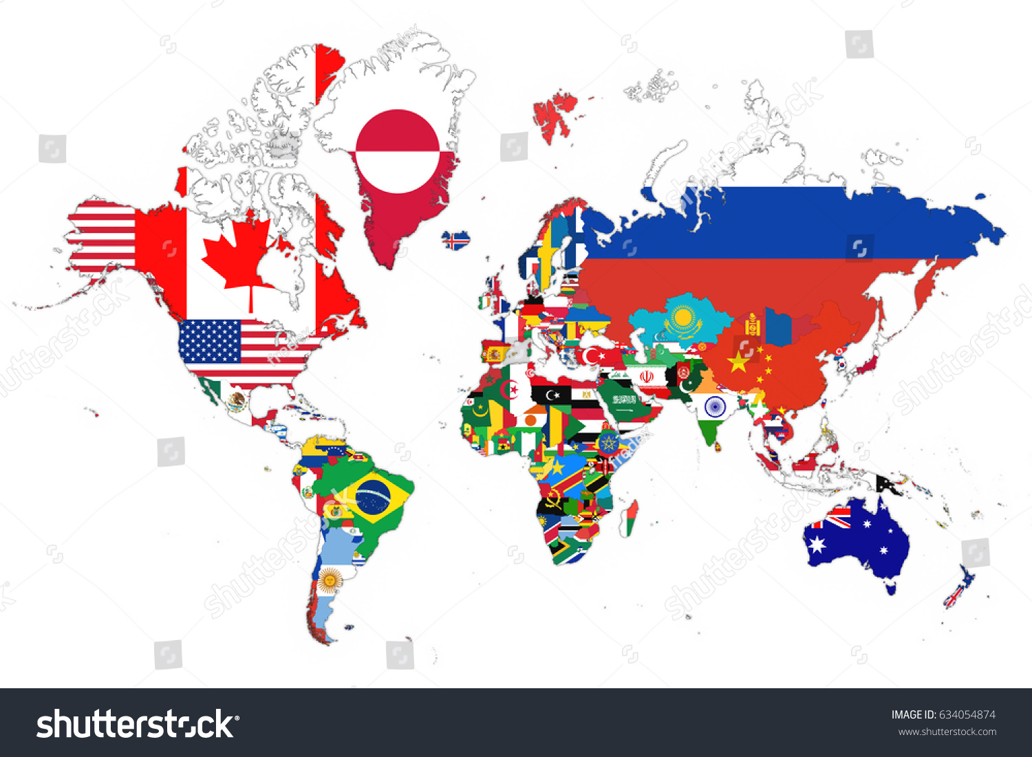 3D Map of the World with National Flags on White - Royalty Free Stock ...