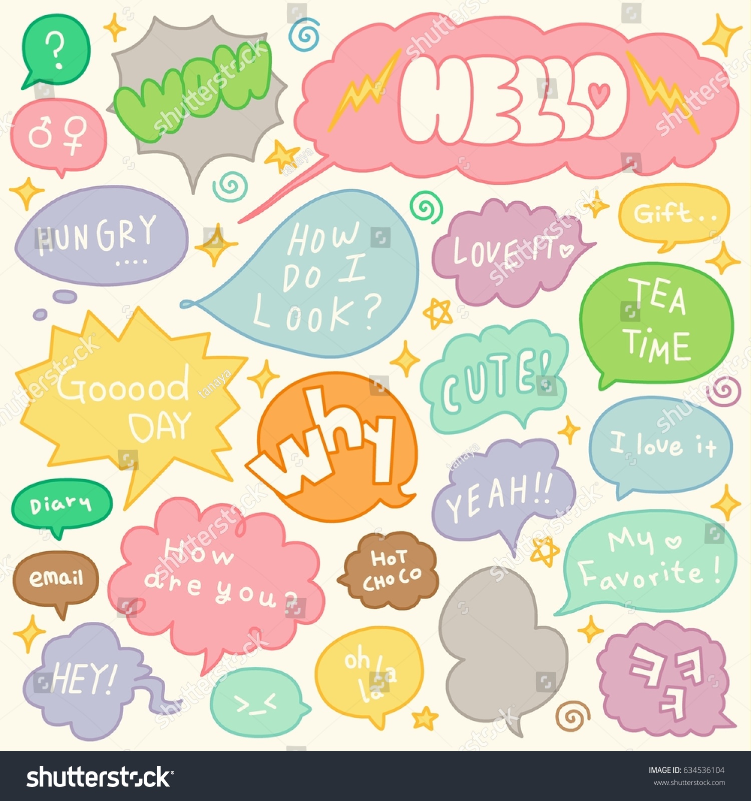 Set of Hand Drawn Speech and Thought Bubbles Doodle #634536104