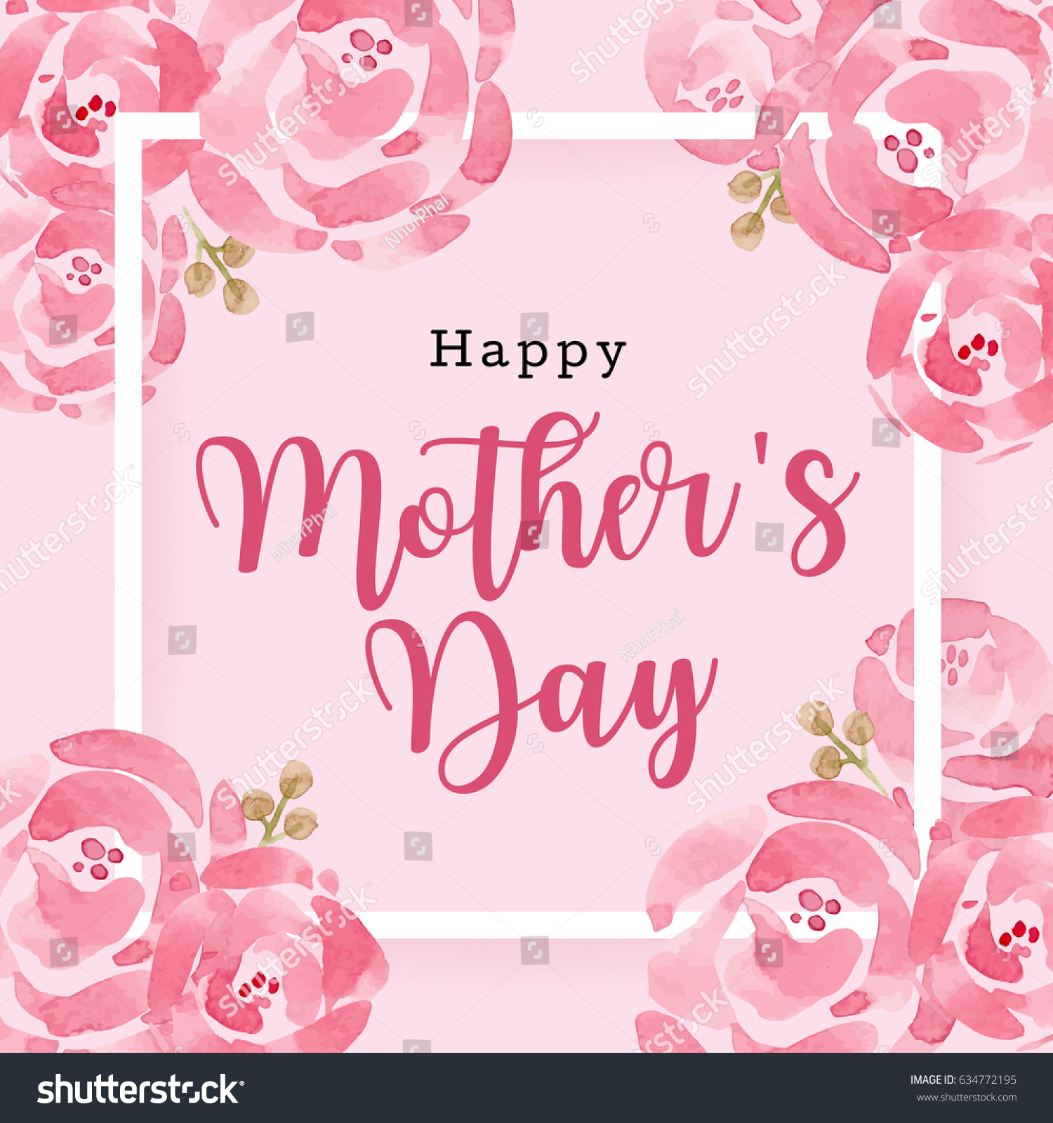 WaterColor Mother's day greeting card with flowers background for for banners,Wallpaper, invitation, posters, brochure, voucher discount. #634772195