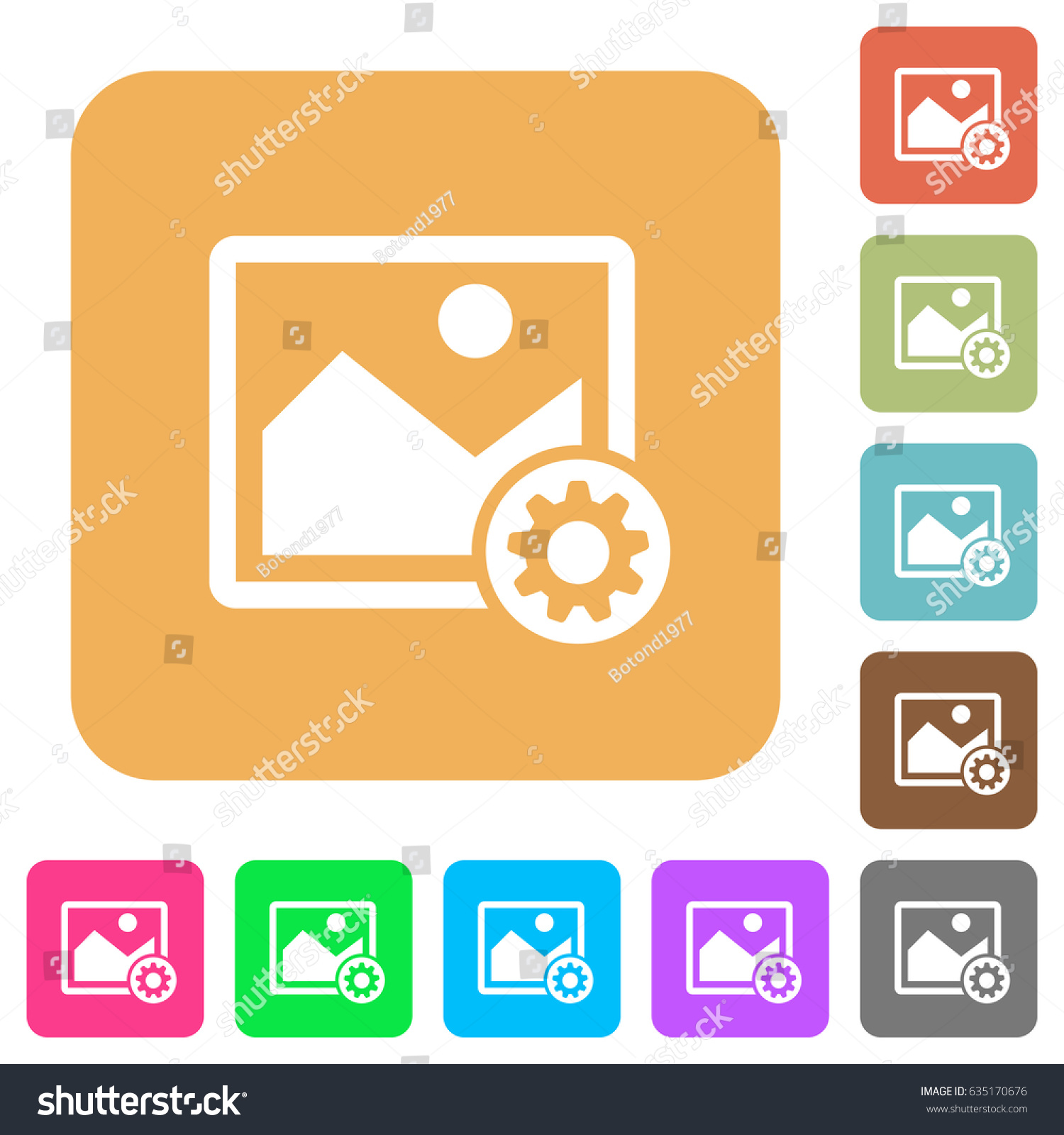 Image settings flat icons on rounded square - Royalty Free Stock Vector ...