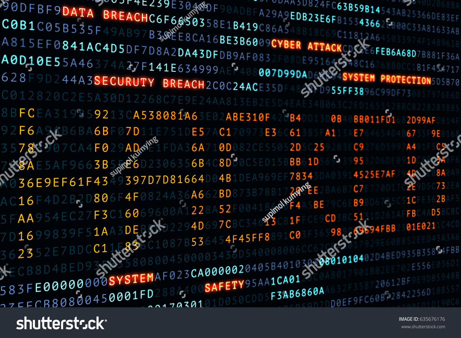 cyber, attack,hacked word on screen binary code display, hacker #635676176