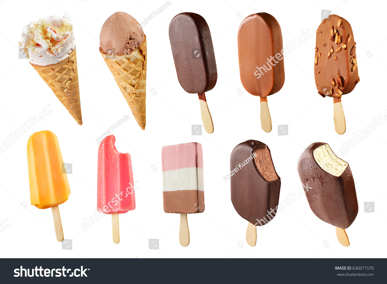 Set of diffrent ice creams isolated on white background #636071570