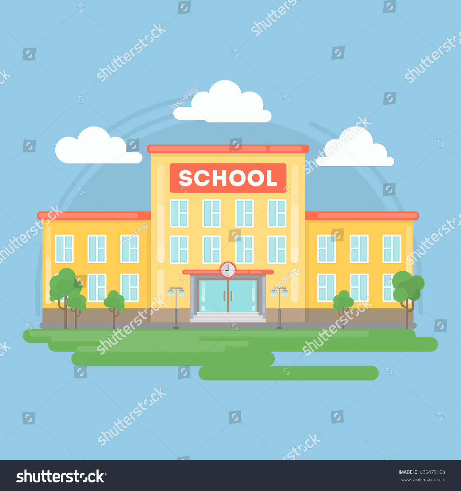 Isolated school building. Landscape with grass - Royalty Free Stock ...