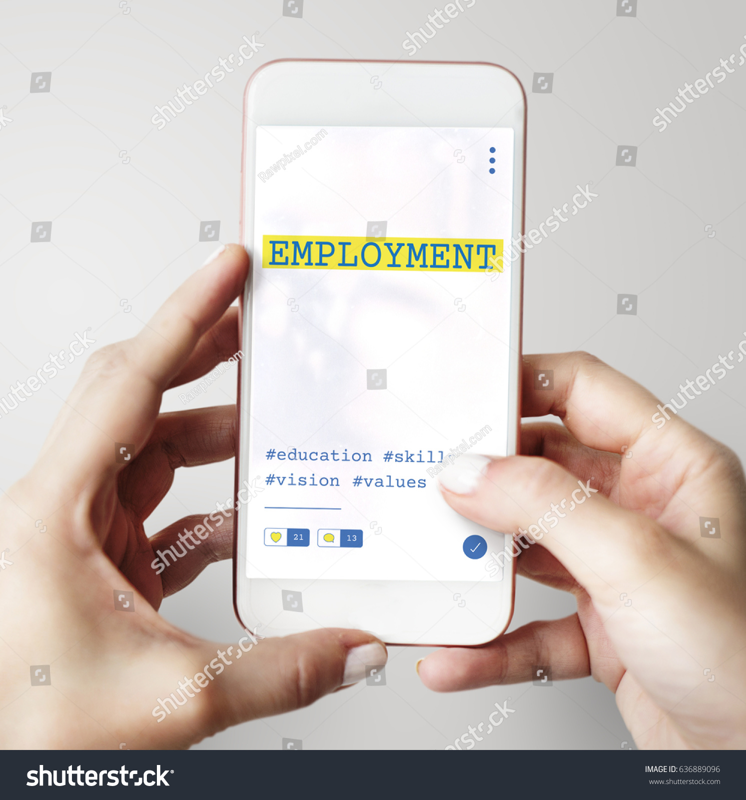 Hands working on digital device network graphic overlay #636889096