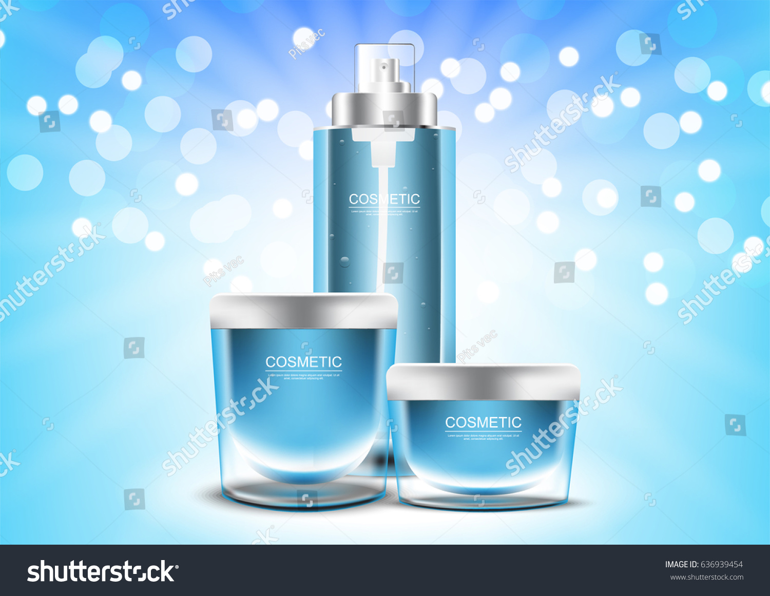 Set of Blue skin care vector cosmetic ads template #636939454