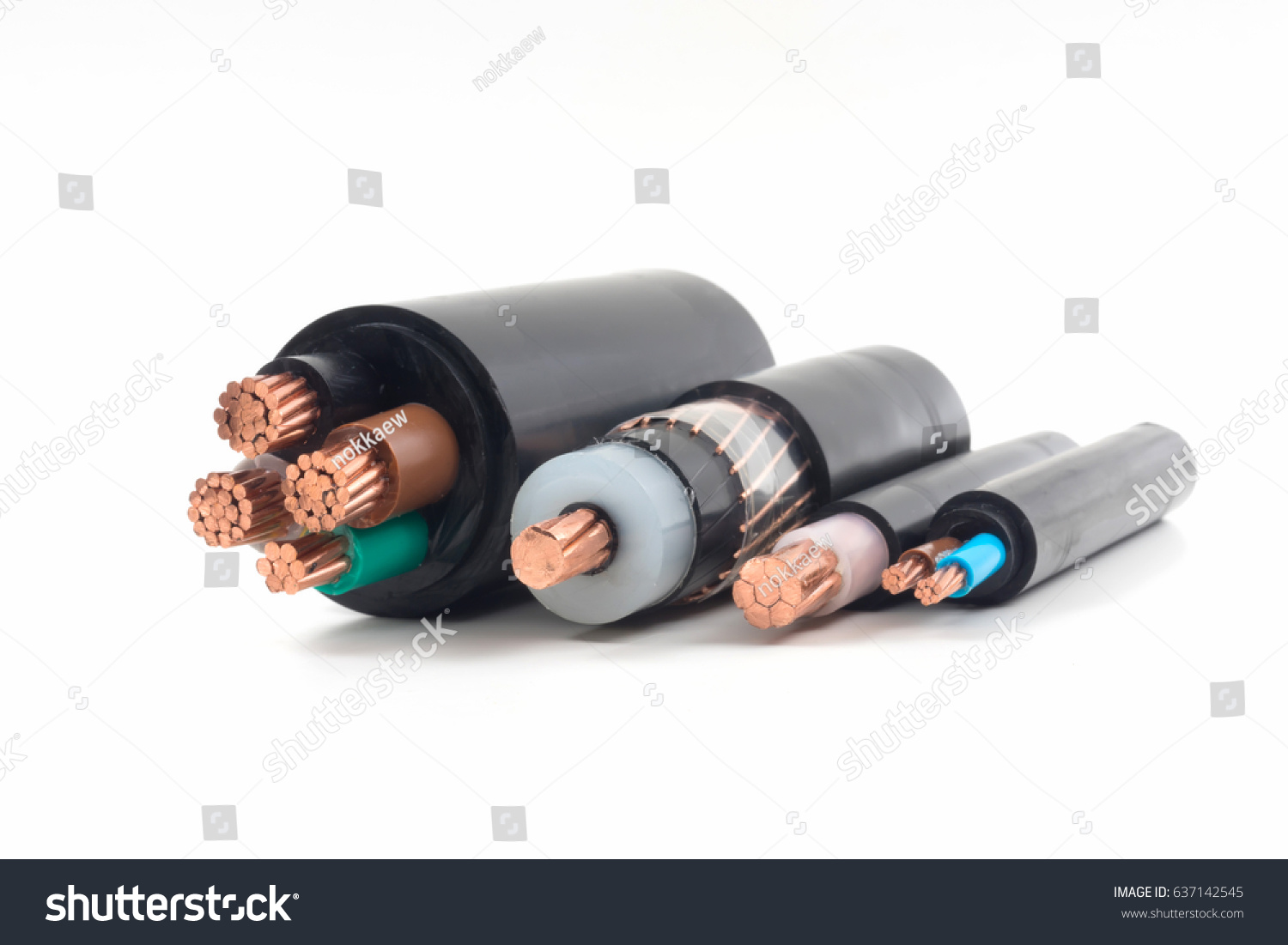 power cables electrical on white background. #637142545