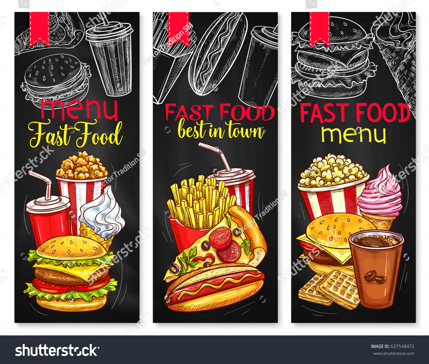 Fast Food Restaurant Vector Menu Banners Set Of Royalty Free Stock