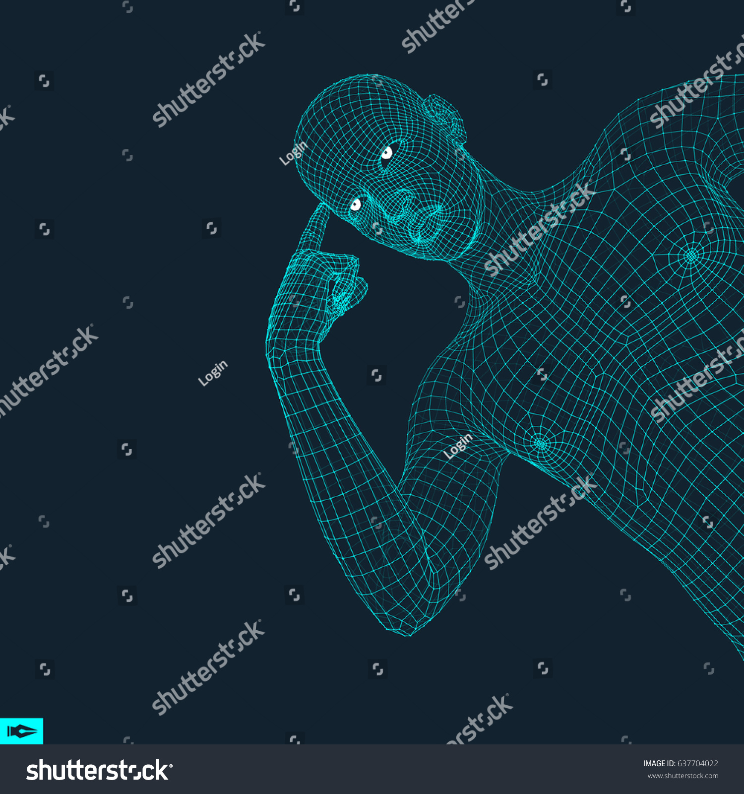 Man In A Thinker Pose. 3d Model Of Man. - Royalty Free Stock Vector 