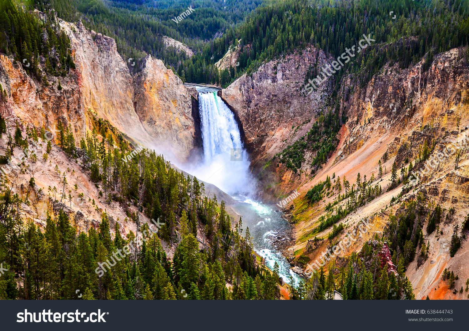 Yellowstone National Park mountain waterfall valley landscape #638444743